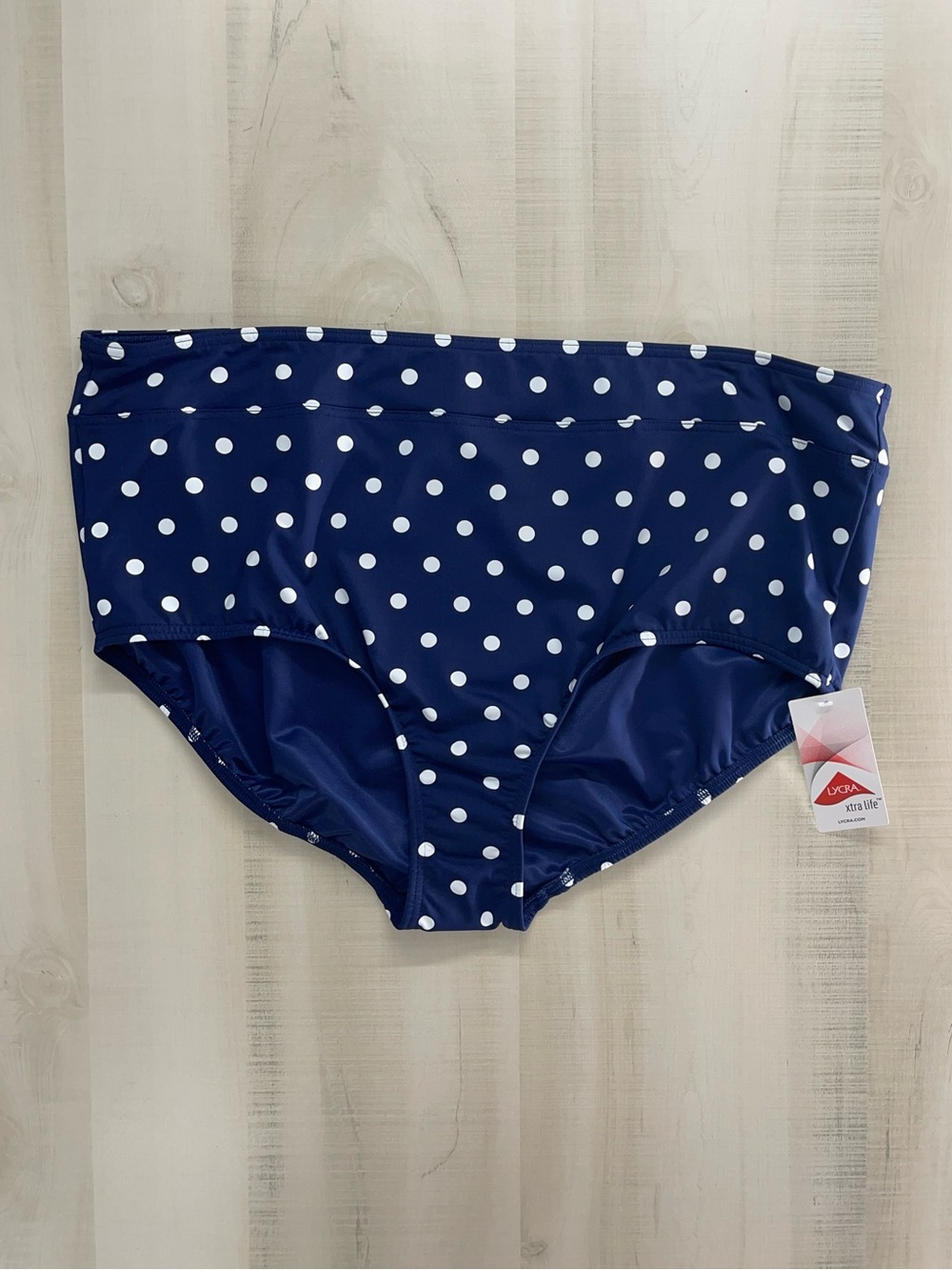 nwt LANDS END womens polka dot navy blue bikini bottom high rise 22W